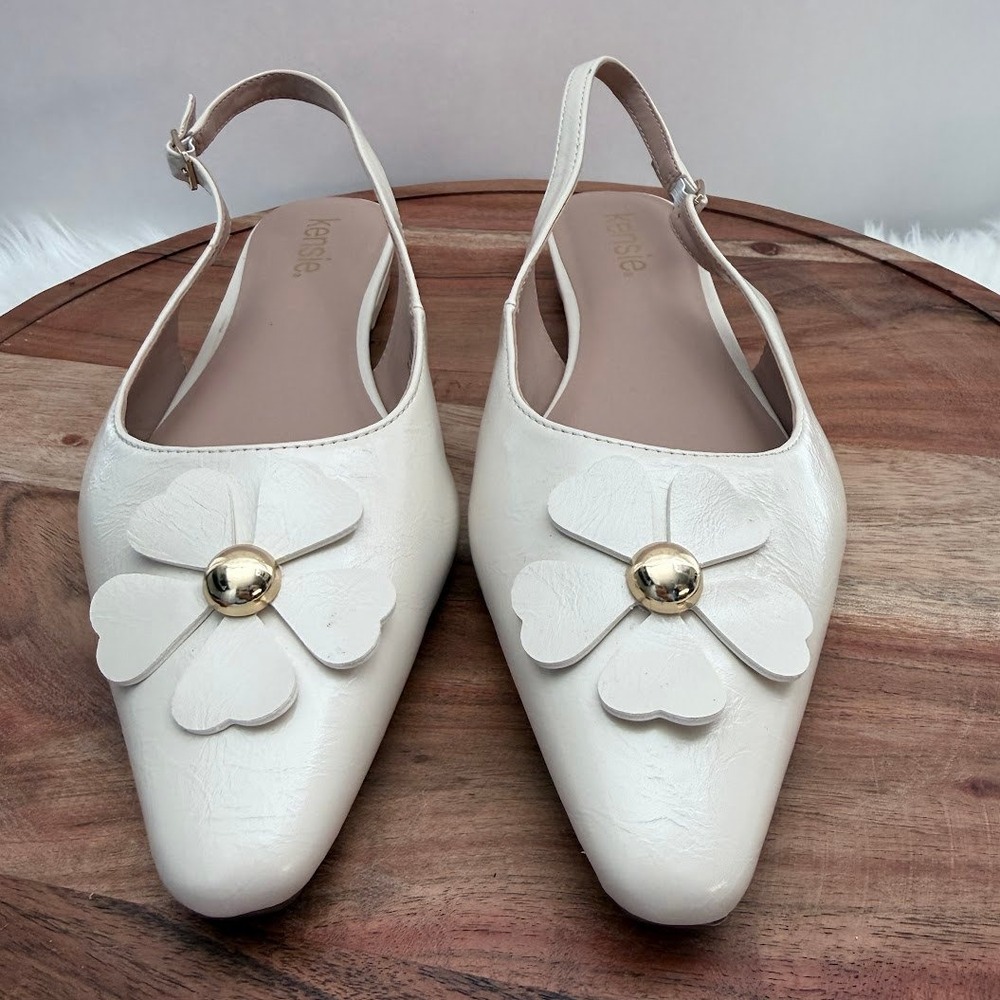 Kensie Paige Cream Floral Slingback Flats Pointed‎ Toe Shoes Mens 10M - Picture 3 of 9